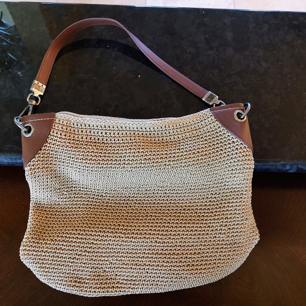 The Sak woven bag 12" X15", beige w tan, very clean pre-owned